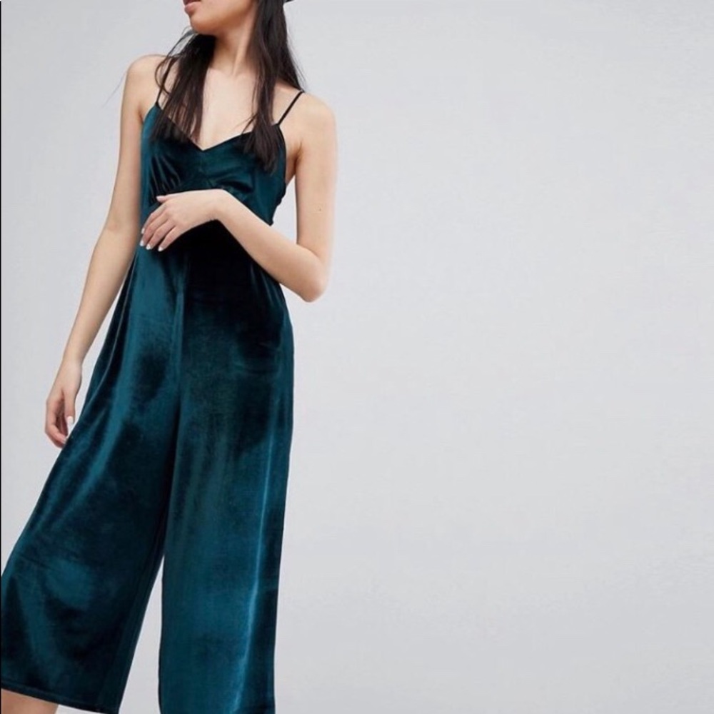 Stradivarius emerald green velvet jumpsuit
